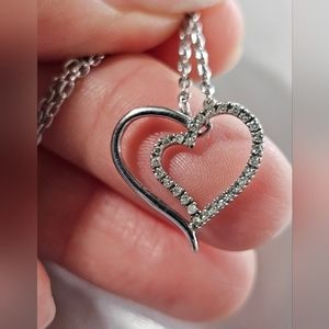 14kt White Gold Diamond Heart Adjustable Chain Necklace